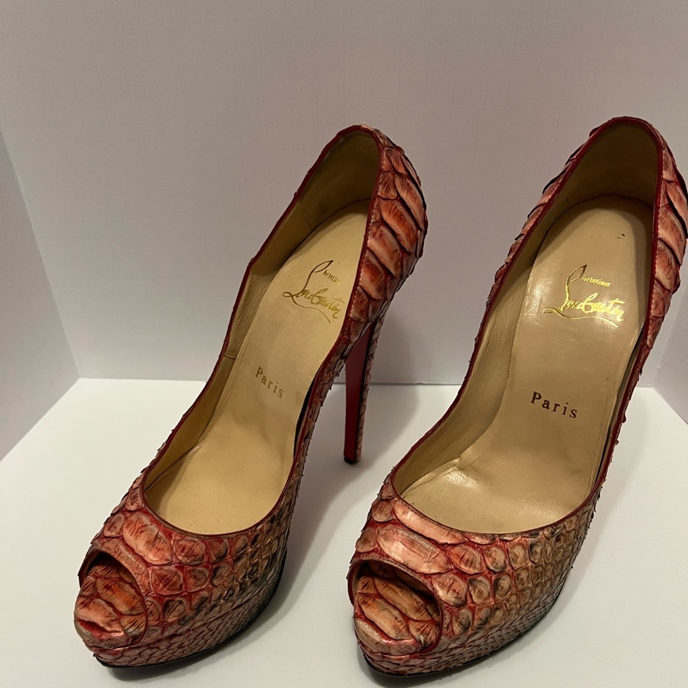 Christian Louboutin Python peep heels